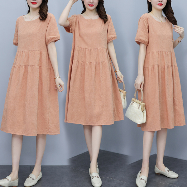 RM3562#纯棉连衣裙 夏季新款中年妈妈薄款裙子夏天宽松大码裙