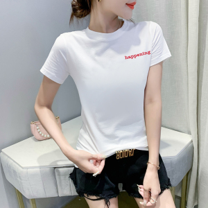 PS20696# 夏装新款韩版白色t恤女短袖纯棉修身百搭印花上衣潮 服装批发女装直播货源
