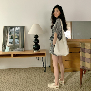 PS18462# 韩国小众设计夏季格纹可爱连体短裤休闲裤 服装批发女装直播货源