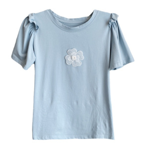 RM2118#夏季新款设计感立体花朵纯色百搭短袖T恤上衣女