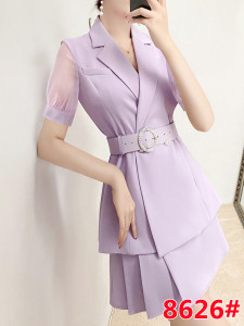 PS17440# 夏季高端紫色西装百褶裙套装女新款名媛气质短袖外套两件套 服装批发女装直播货源