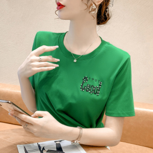PS17019# 新款韩版钉珠印花设计感T恤女宽松显瘦百搭短袖上衣 服装批发女装直播货源