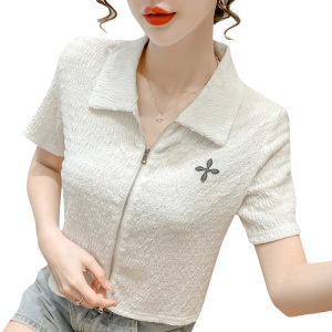 PS17013# 新款韩版夏季时尚双拉链上衣女百搭开衫显瘦衬衣 服装批发女装直播货源