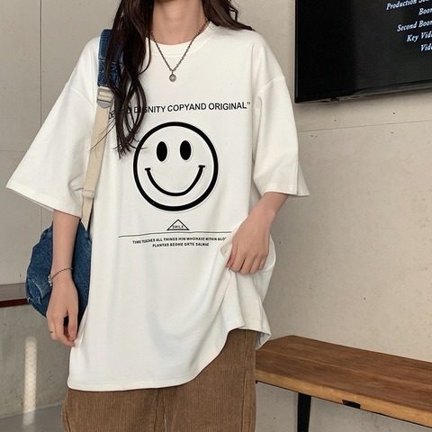 Spring and Autumn Korean version of the  new loose long couple letter printing under the clothes missing short sleeve T-shirt jacket female