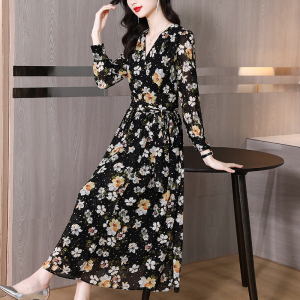 RM967#夏新款韩版雪纺烫金连衣裙女修身气质中长款时尚潮