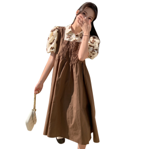 PS16703# 夏季新款韩版俏皮洋气法式温柔风假两件拼色短袖连衣裙 服装批发女装直播货源