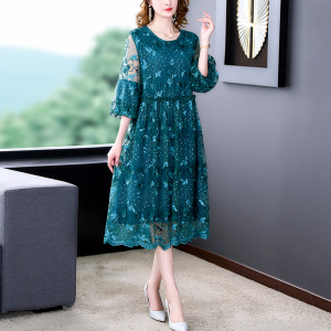 RM4941#大码女装 夏季新款重工刺绣连衣裙高端气质别致网纱裙子