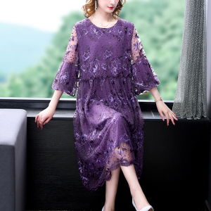 RM4941#大码女装 夏季新款重工刺绣连衣裙高端气质别致网纱裙子