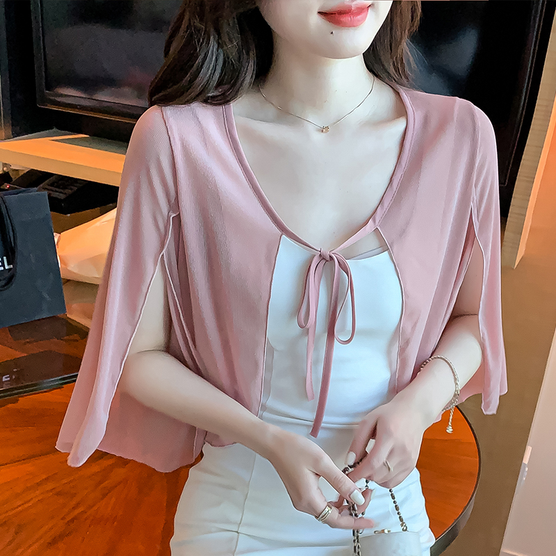 Has shipped small shawl coat women's 2024 spring and summer new versatile mesh sun protection clothing ultra-thin short outer cardigan