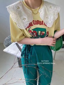 PS19650# 春夏韩国T恤女洋气减龄蕾丝领卡通汽车印花短袖上衣打底衫 服装批发女装直播货源