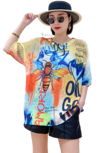 PS18310# 短袖T恤上衣韩版针织衫夏款款印花时尚文艺大码大码 服装批发女装直播货源