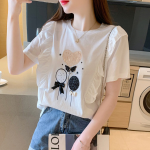 RM2123#夏季新款韩版百搭设计感印花洋气短袖T恤上衣女