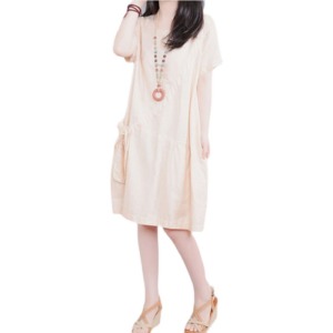 CX8192# 最便宜服装批发 夏季新款韩版中长款连衣裙女纯色口袋百搭短袖裙子