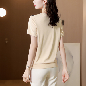 RM5315#缎面拼接针织衫女夏季新款设计感多色立体几何印花上衣