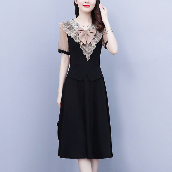 RM19166#夏季蕾丝V领拼接时尚气质假两件连衣裙