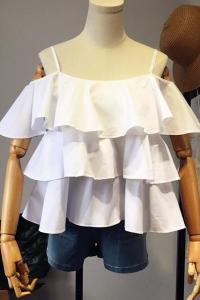 PS19651# 一字肩雪纺衫女夏季新款设计感小众荷叶边气质吊带衬衫上衣 服装批发女装直播货源