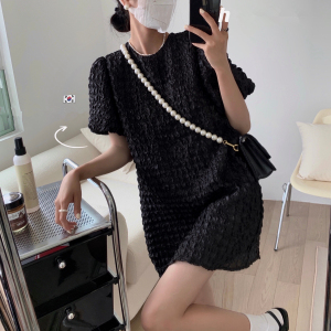 TR22138# 初夏韩版泡泡格质感连衣裙 服装批发女装服饰货源