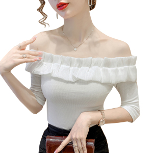 PS25621# 新款韩版一字肩上衣女百搭显瘦个性露肩T恤 服装批发女装直播货源