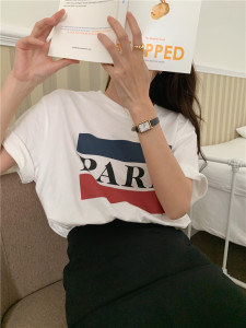 PS46310# 韩版休闲宽松字母印花T恤2色 服装批发女装直播货源