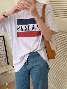 PS46310# 韩版休闲宽松字母印花T恤2色 服装批发女装直播货源