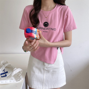 PS23945# 夏季韩版短款刺绣设计感上衣小众短袖T恤女 服装批发女装直播货源