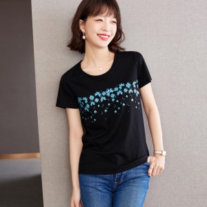 RM818#夏季精致四叶草印花设计感小众直筒短袖T恤
