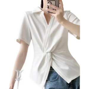 PS20409# 白色垂感衬衫女设计感小众新款夏轻熟港风复古短袖上衣ins潮 服装批发女装直播货源