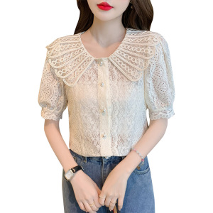 PS18614# 夏季法式洋气小衫俏皮感蕾丝娃娃领上衣 服装批发女装直播货源