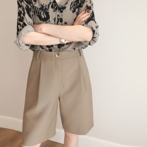 TR36651# 西装阔腿短裤女夏季设计感中裤宽松洋气显瘦五分直筒裤子