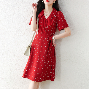 PS28185# 女装红色复古法式侧腰系带一片式连衣裙显瘦夏新款
