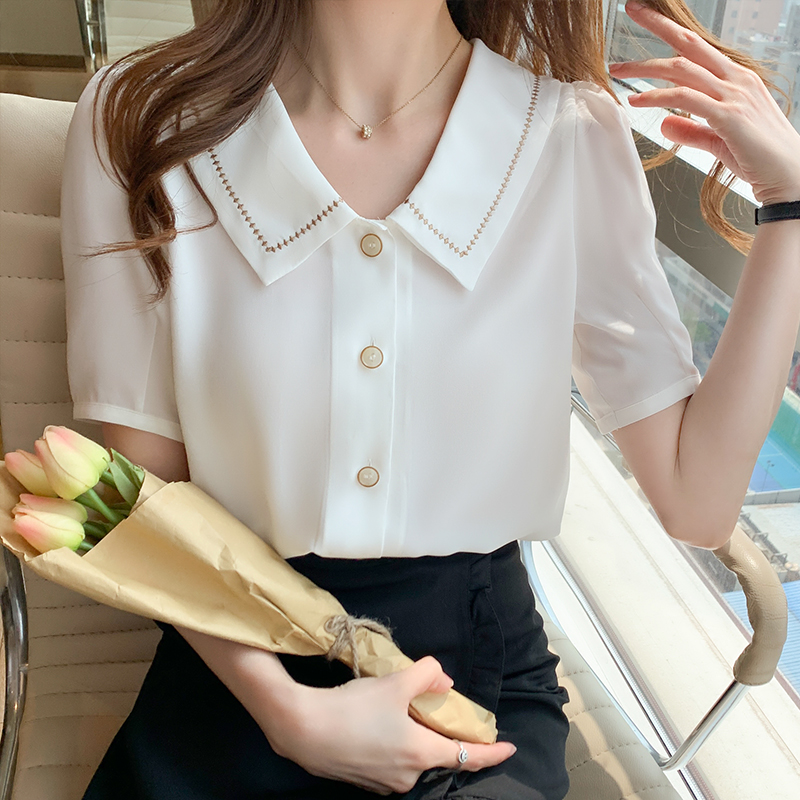 娃娃領雪紡襯衫女裝夏裝2026年新款別致上衣設計感小眾女士襯