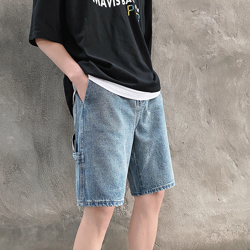 實拍2025夏季復古水洗牛仔短褲男寬松直筒ins潮青少年學生中褲