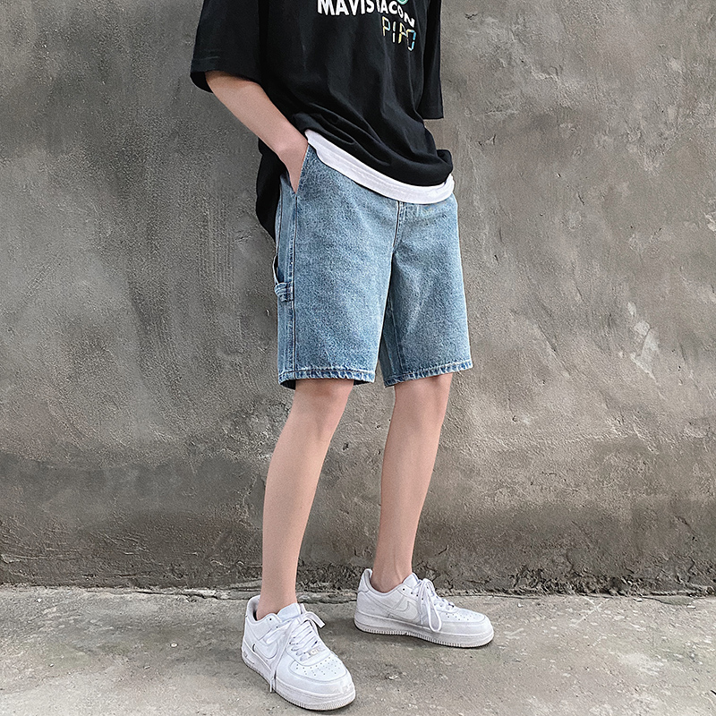 實拍2025夏季復古水洗牛仔短褲男寬松直筒ins潮青少年學生中褲