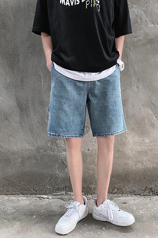 實拍2025夏季復古水洗牛仔短褲男寬松直筒ins潮青少年學生中褲