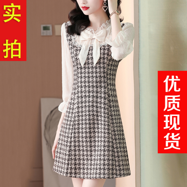 RM971#小香风假两件连衣裙女新款小个子温柔风气质春季