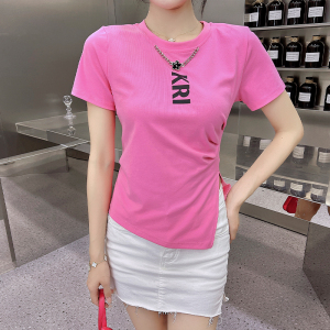 PS21972# 夏季新款时尚开叉不规则短袖T恤女洋气短款百搭修身显瘦 服装批发女装直播货源