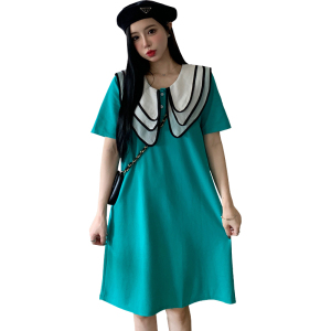 PS23601# 娃娃领女夏新款法式设计感小众显瘦甜辣炸街短袖裙子 服装批发女装直播货源