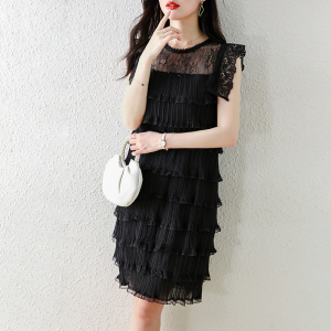 PS28187# 黑色蕾丝连衣裙气质直筒女神范无袖蛋糕裙夏季新款