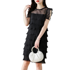 PS28187# 黑色蕾丝连衣裙气质直筒女神范无袖蛋糕裙夏季新款