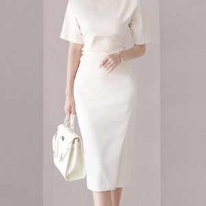 RM1780#夏季新款女装白色圆领显瘦气质包臀裙