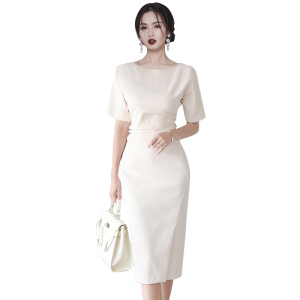 RM1780#夏季新款女装白色圆领显瘦气质包臀裙