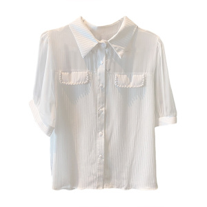 RM2128#夏季职业衬衫上衣女气质翻领设计感洋气百搭雪纺衫