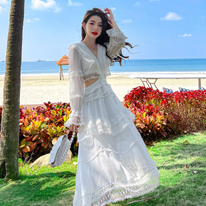 PS45476# 三亚沙滩裙长裙新款海边度假仙女裙性感露背白色连衣裙女夏