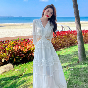 PS45476# 三亚沙滩裙长裙新款海边度假仙女裙性感露背白色连衣裙女夏