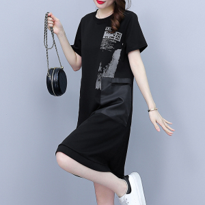 RM8434#大码女装夏季新款宽松中长款印花T恤短袖时尚口袋