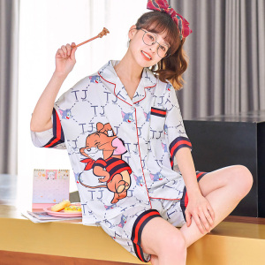 PS21305# 新款夏季冰雪丝甜美卡通睡衣韩版家居服套装 服装批发女装直播货源