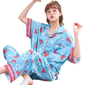 PS21306# 新款夏季冰雪丝甜美卡通睡衣韩版家居服套装 服装批发女装直播货源