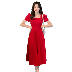 RM14948#气质女神范修身连衣裙女2023夏季新款洋气显瘦百搭中长款短袖裙子