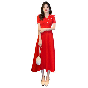 RM14947#夏季新款法式礼服名媛小香风手工订珠修身长款连衣裙长裙