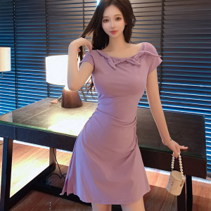High elastic cotton round neck short sleeve A-line skirt